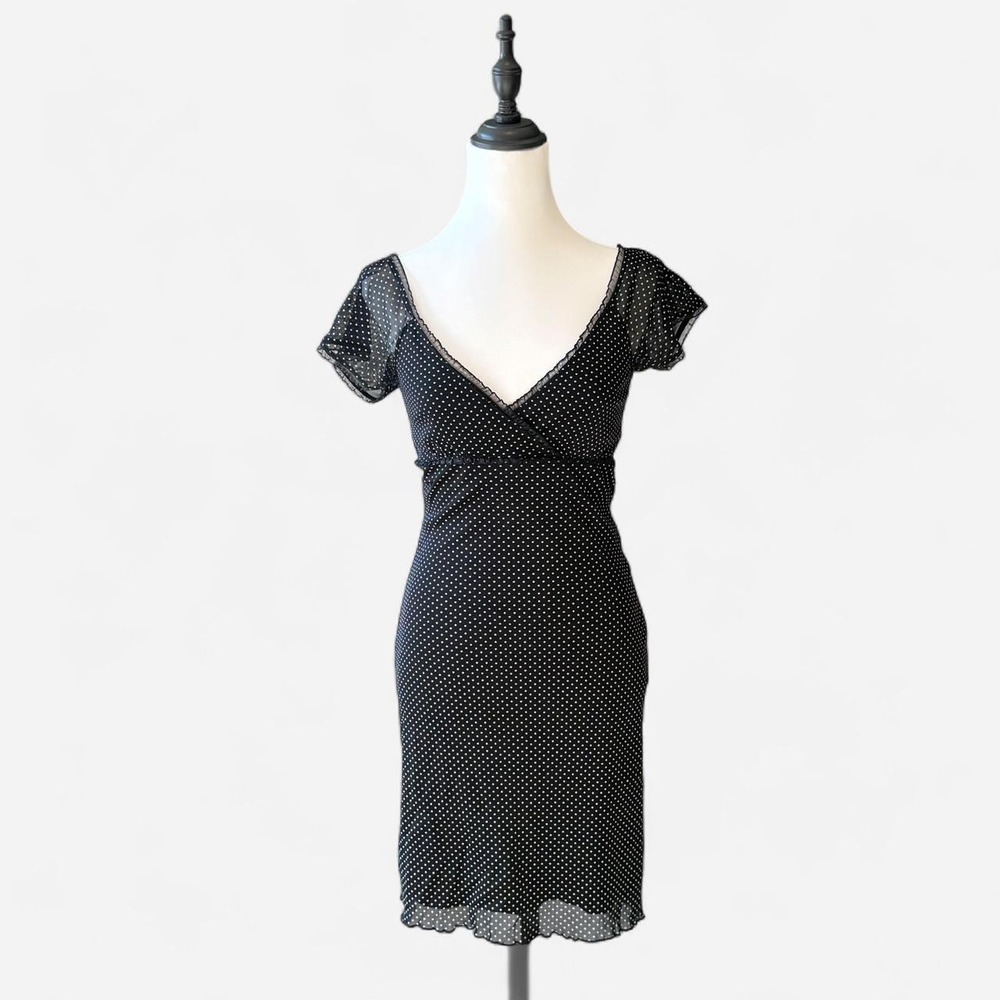 Charlotte Russe Y2K Polka Dot Mesh Midi Dress Black White Office Siren Medium